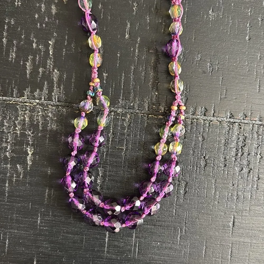 Purple Aurora Borealis Bead Beaded Crochet Handmade Necklace Boho Hippie Unique​